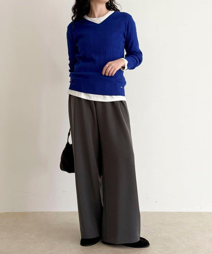 V領羅紋針織套頭衫