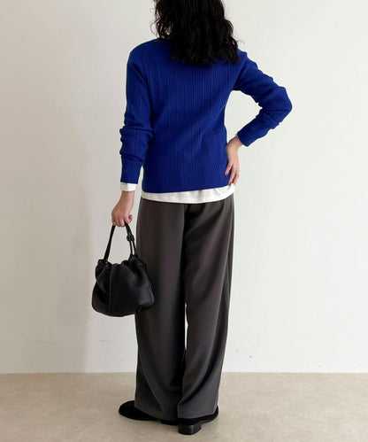 V領羅紋針織套頭衫