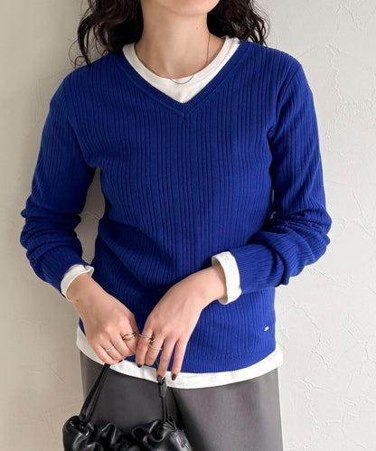 V領羅紋針織套頭衫