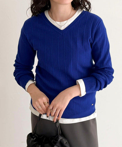 V領羅紋針織套頭衫