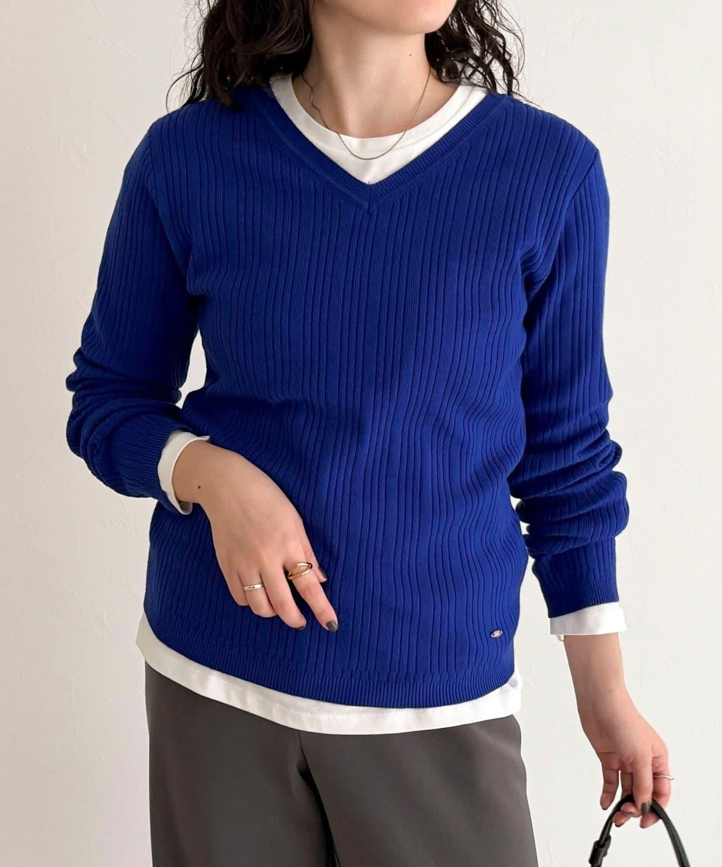 V領羅紋針織套頭衫