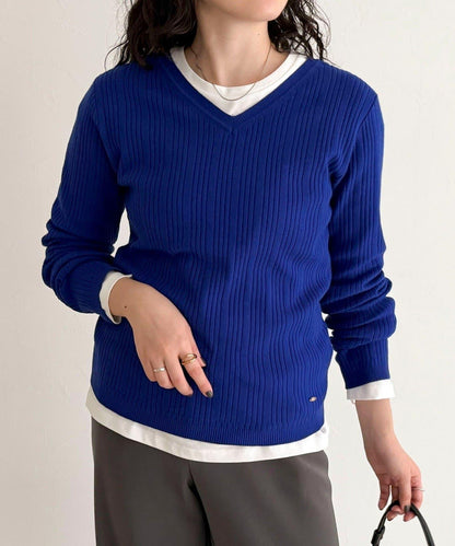 V領羅紋針織套頭衫