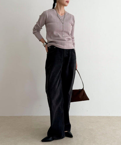 V領羅紋針織套頭衫