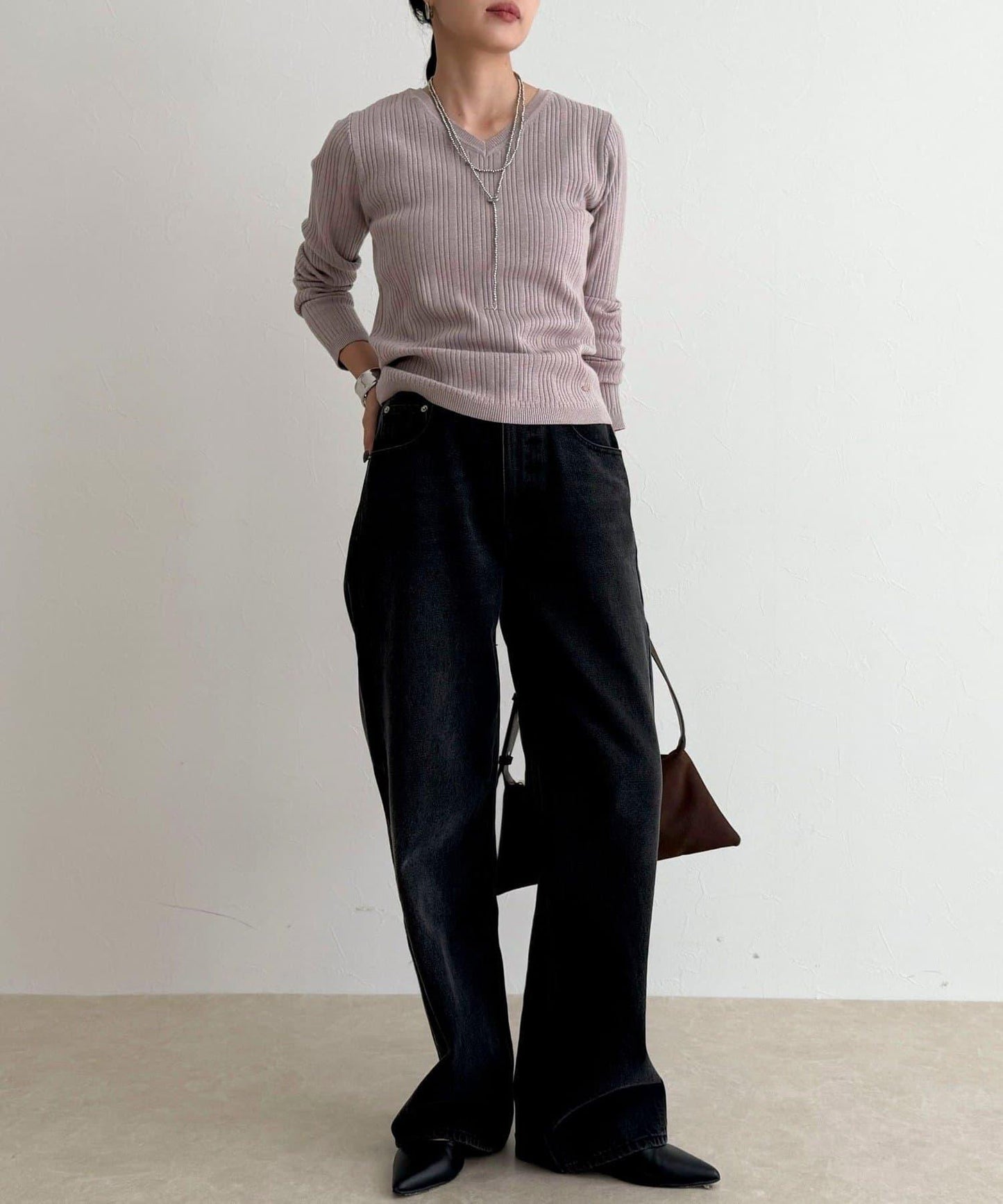 V領羅紋針織套頭衫