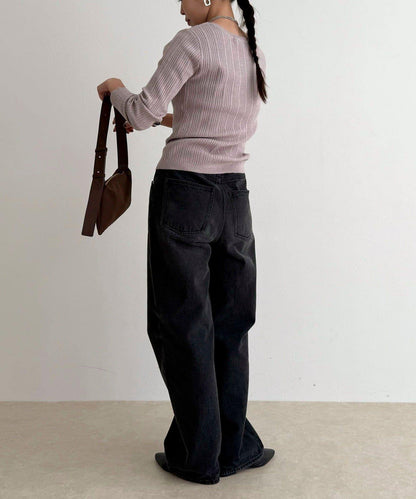 V領羅紋針織套頭衫