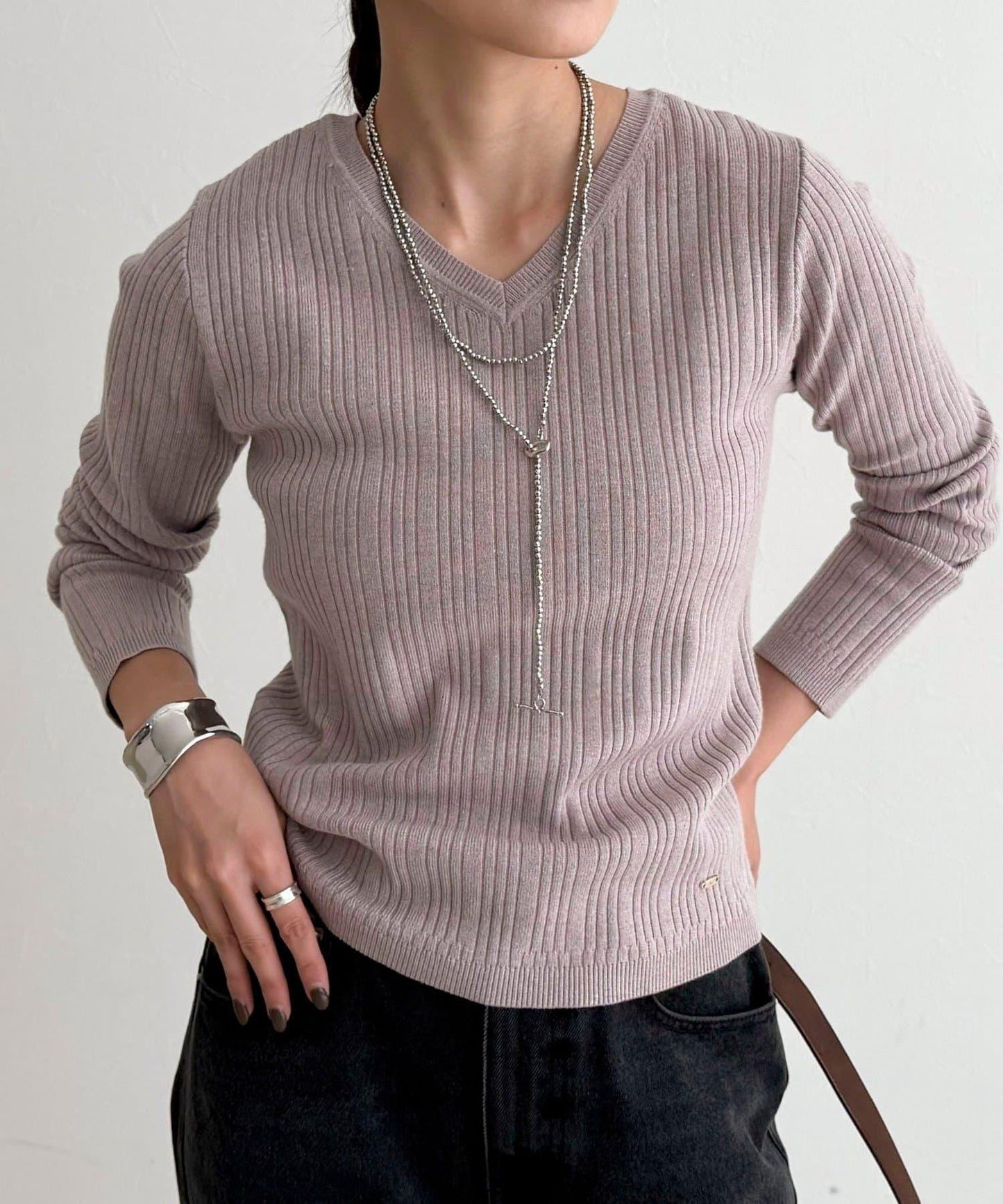 V領羅紋針織套頭衫