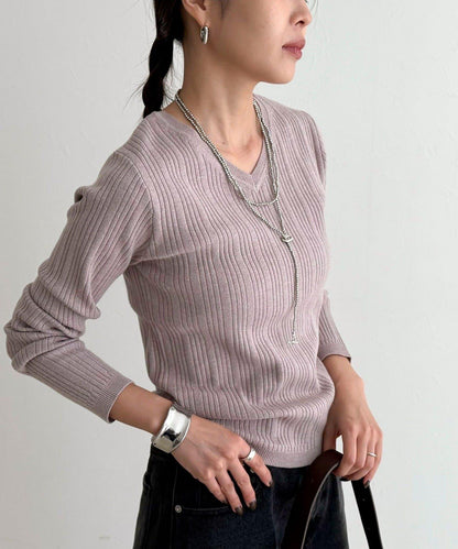 V領羅紋針織套頭衫