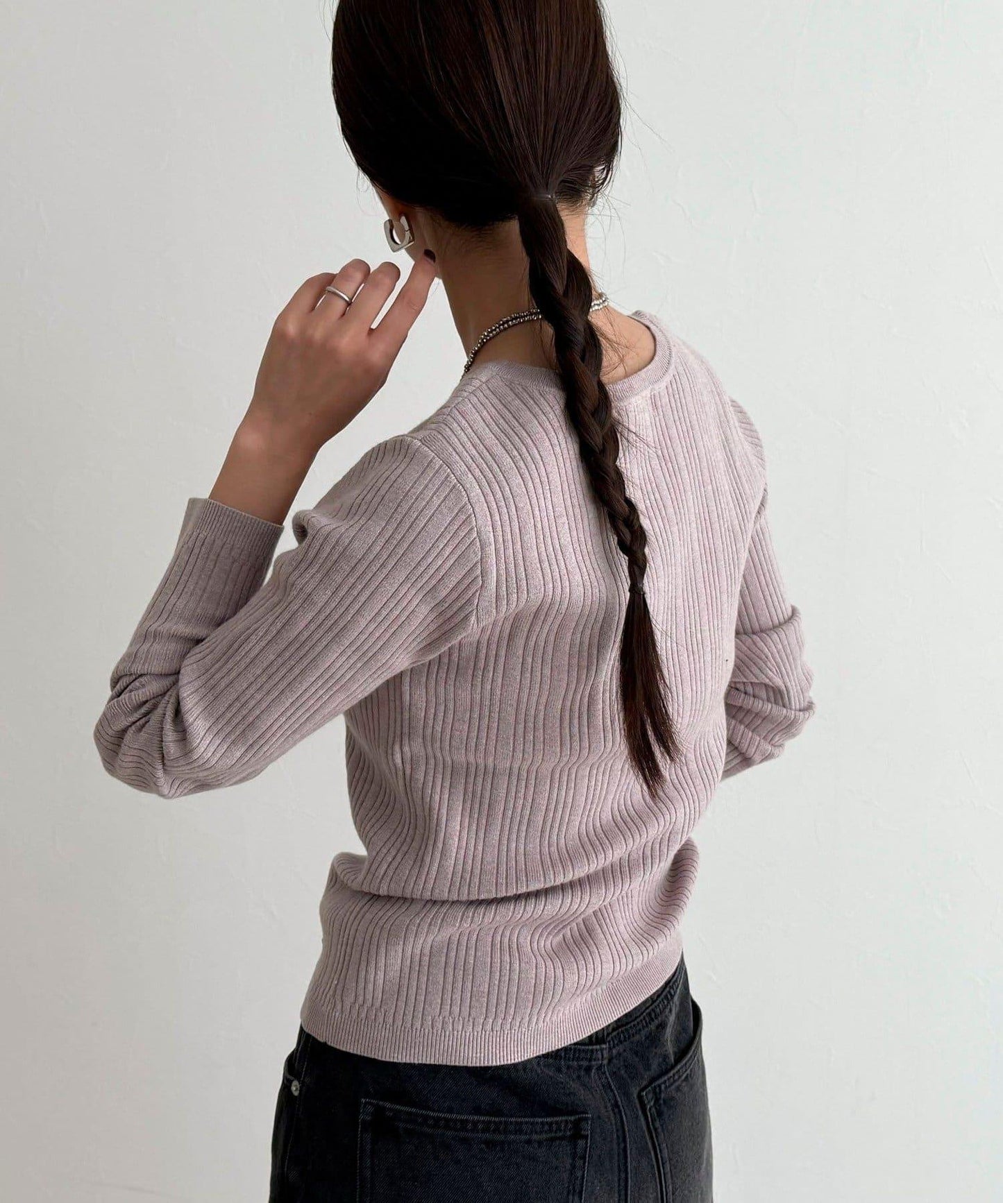 V領羅紋針織套頭衫