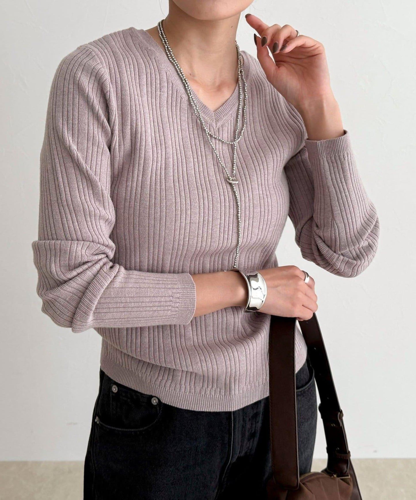 V領羅紋針織套頭衫