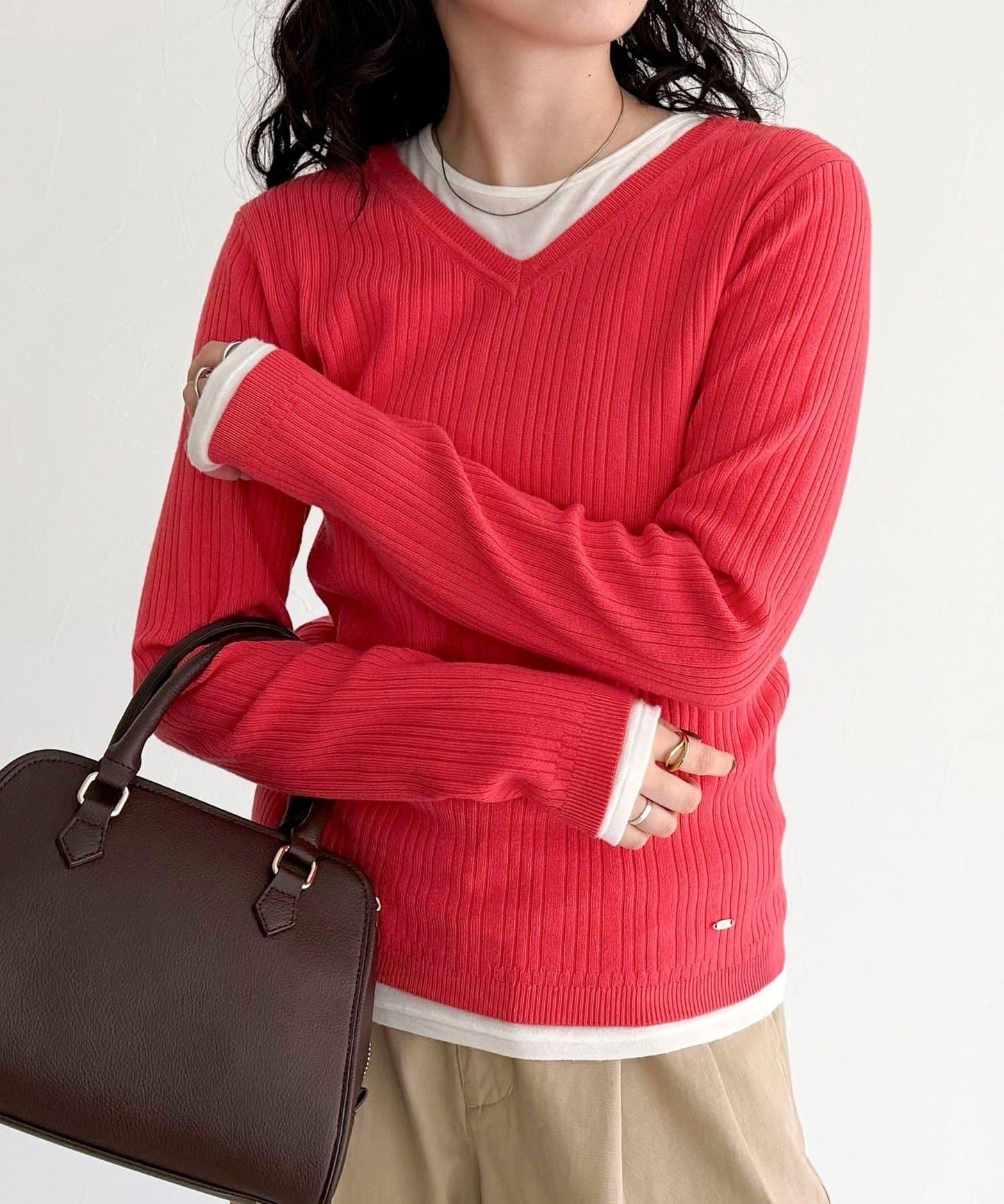 V領羅紋針織套頭衫