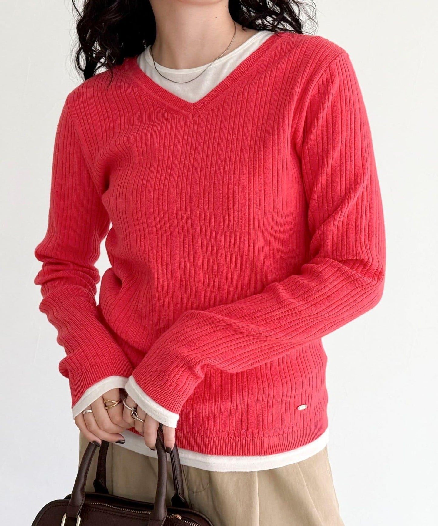 V領羅紋針織套頭衫