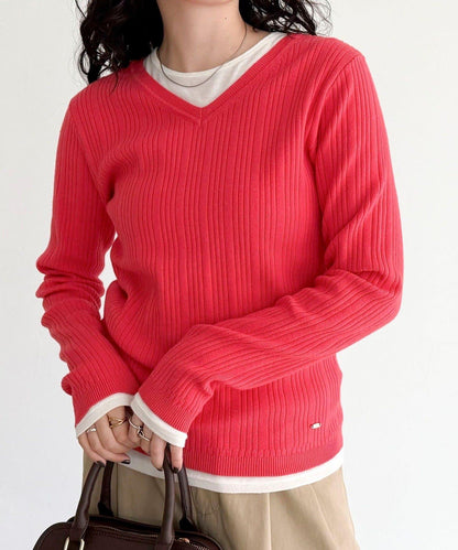 V領羅紋針織套頭衫