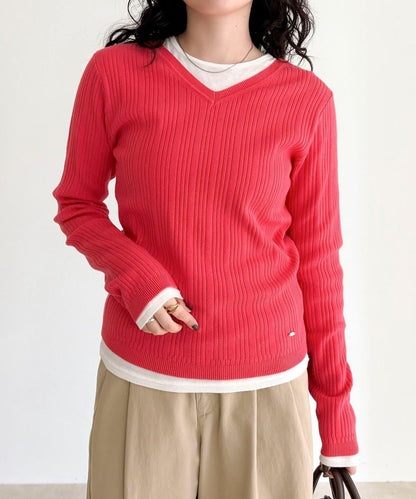 V領羅紋針織套頭衫