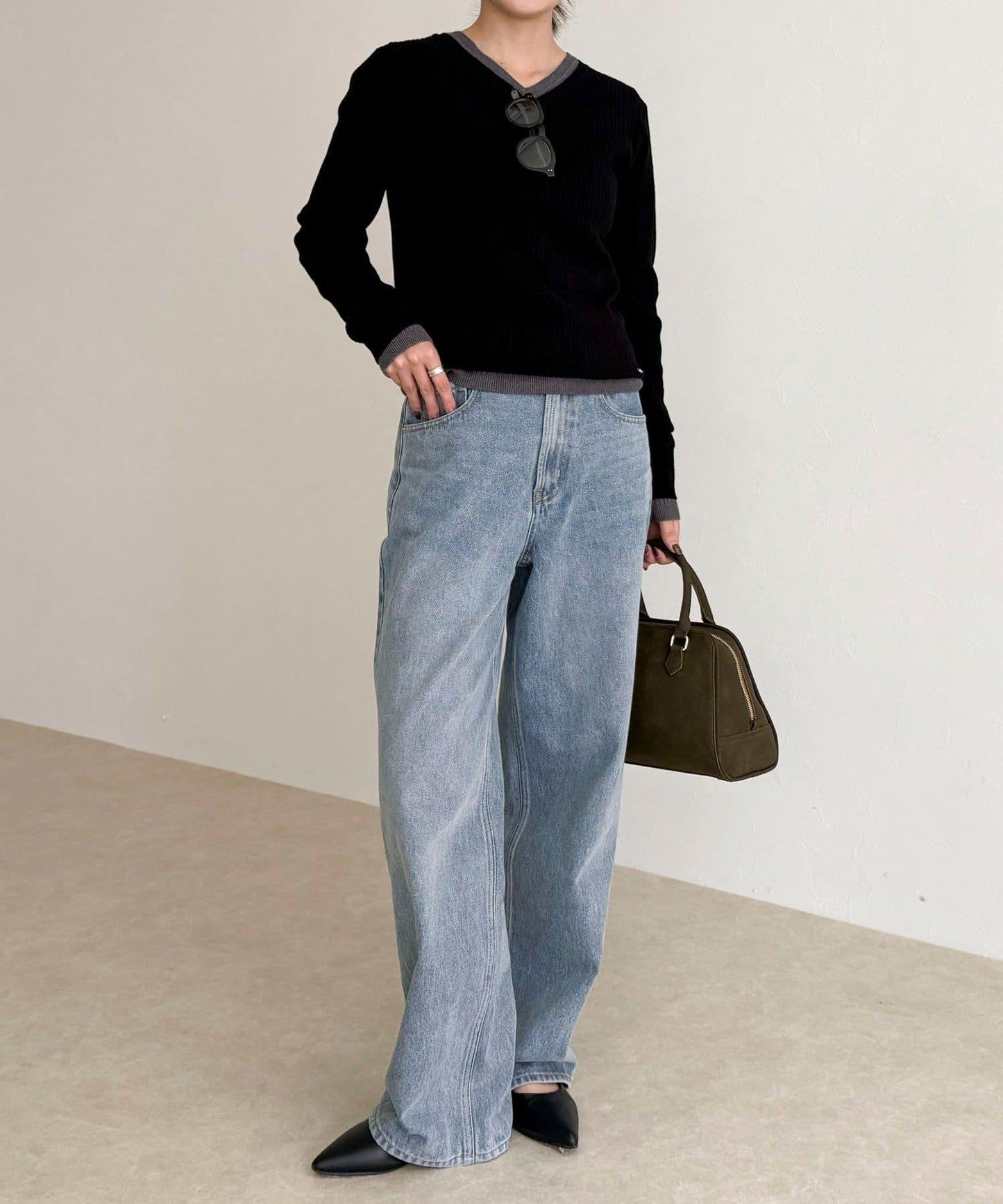 V領羅紋針織套頭衫