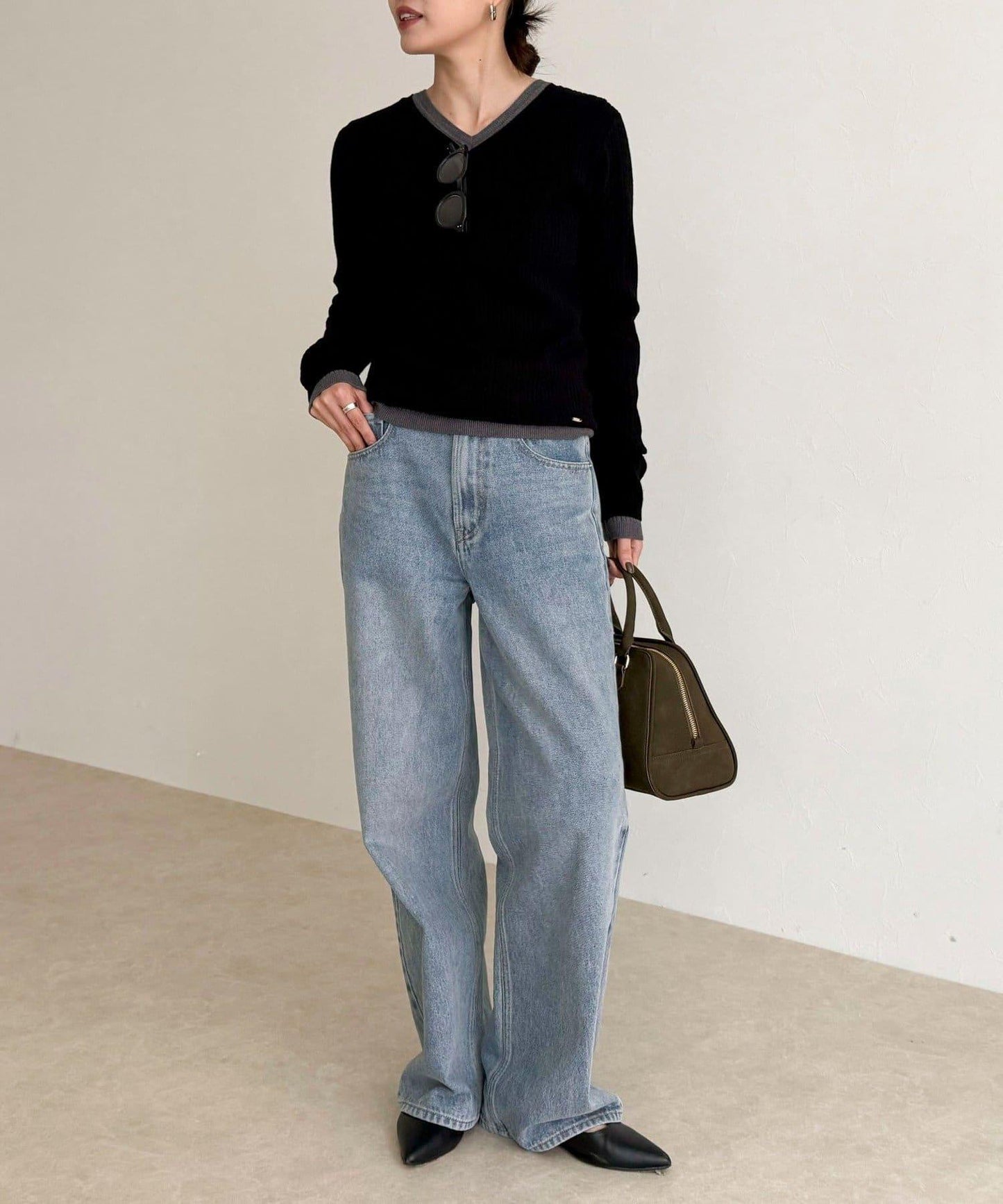 V領羅紋針織套頭衫