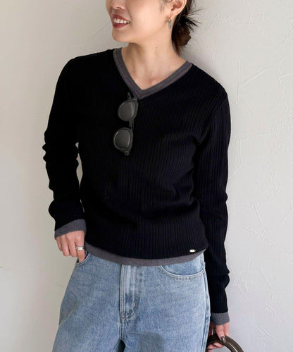 V領羅紋針織套頭衫