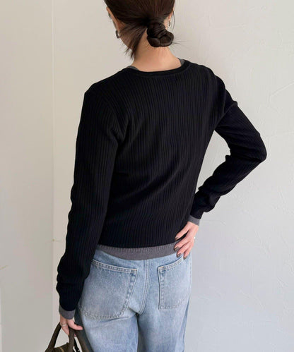 V領羅紋針織套頭衫