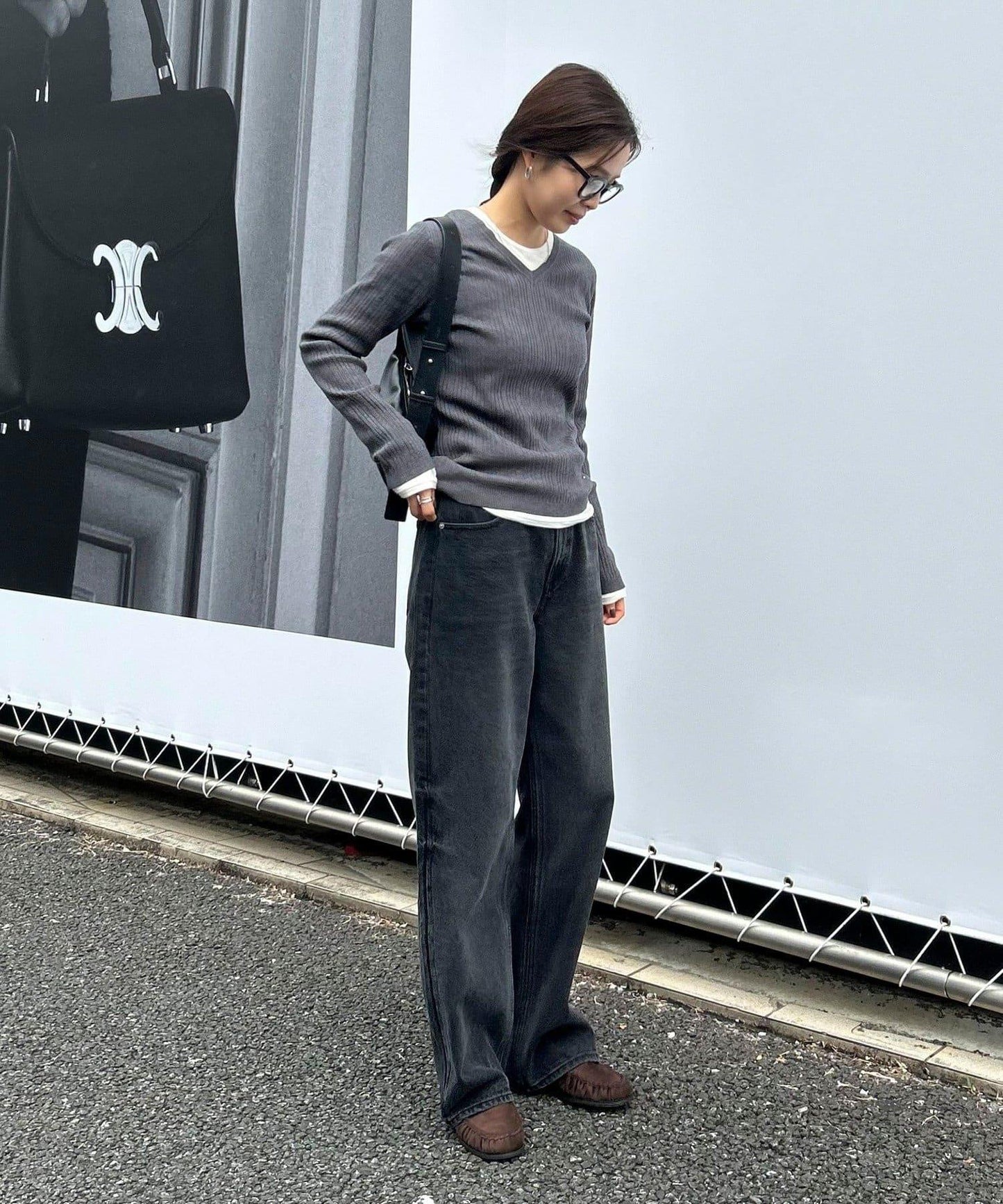 V領羅紋針織套頭衫