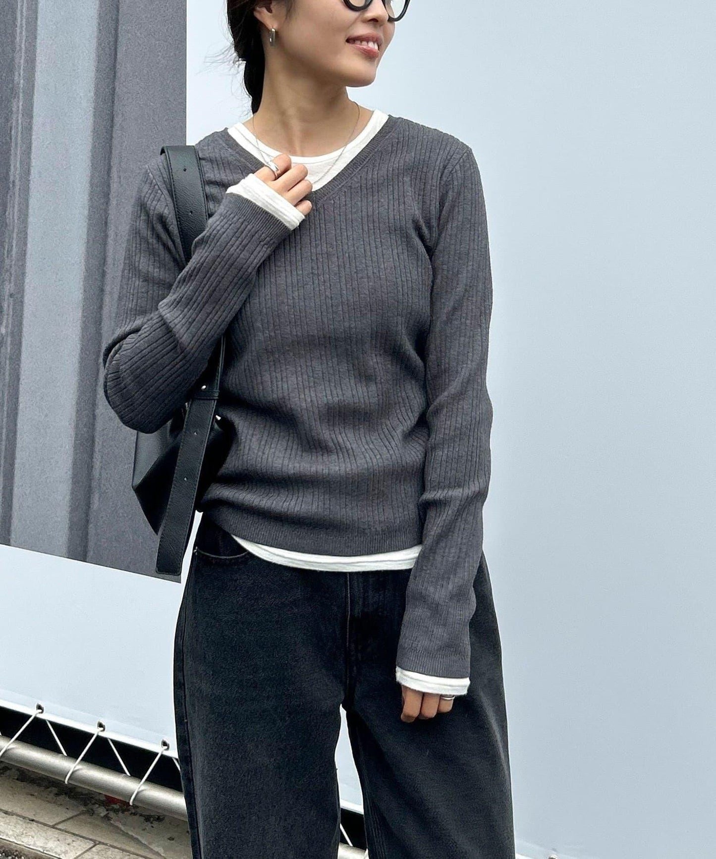 V領羅紋針織套頭衫