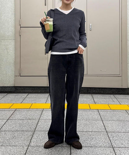 V領羅紋針織套頭衫