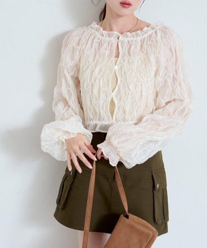 【2WAY】荷葉邊褶皺襯衫