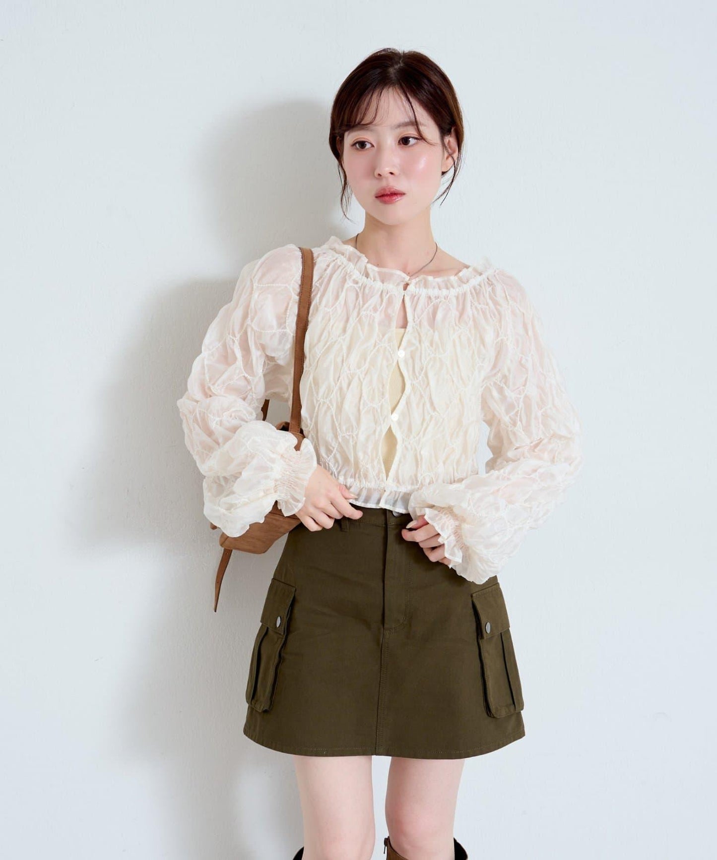 【2WAY】荷葉邊褶皺襯衫