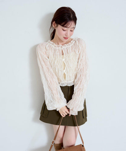 【2WAY】荷葉邊褶皺襯衫