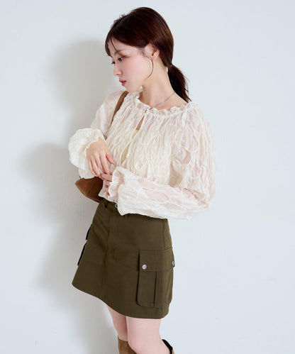 【2WAY】荷葉邊褶皺襯衫