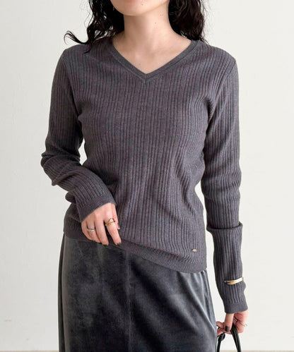 V領羅紋針織套頭衫