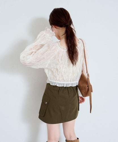 【2WAY】荷葉邊褶皺襯衫