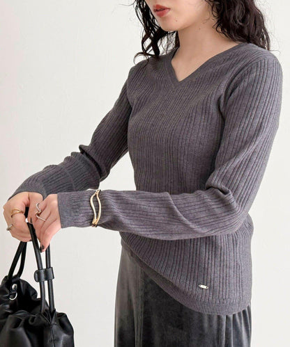 V領羅紋針織套頭衫