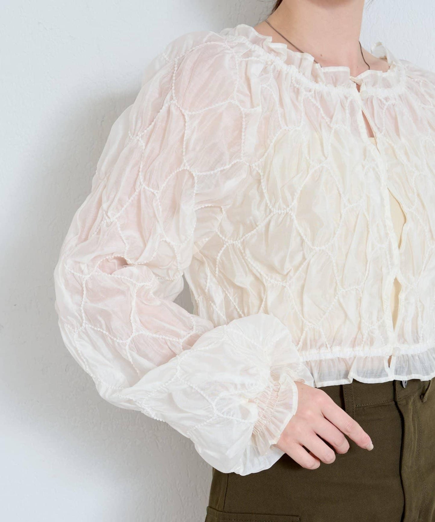 【2WAY】荷葉邊褶皺襯衫