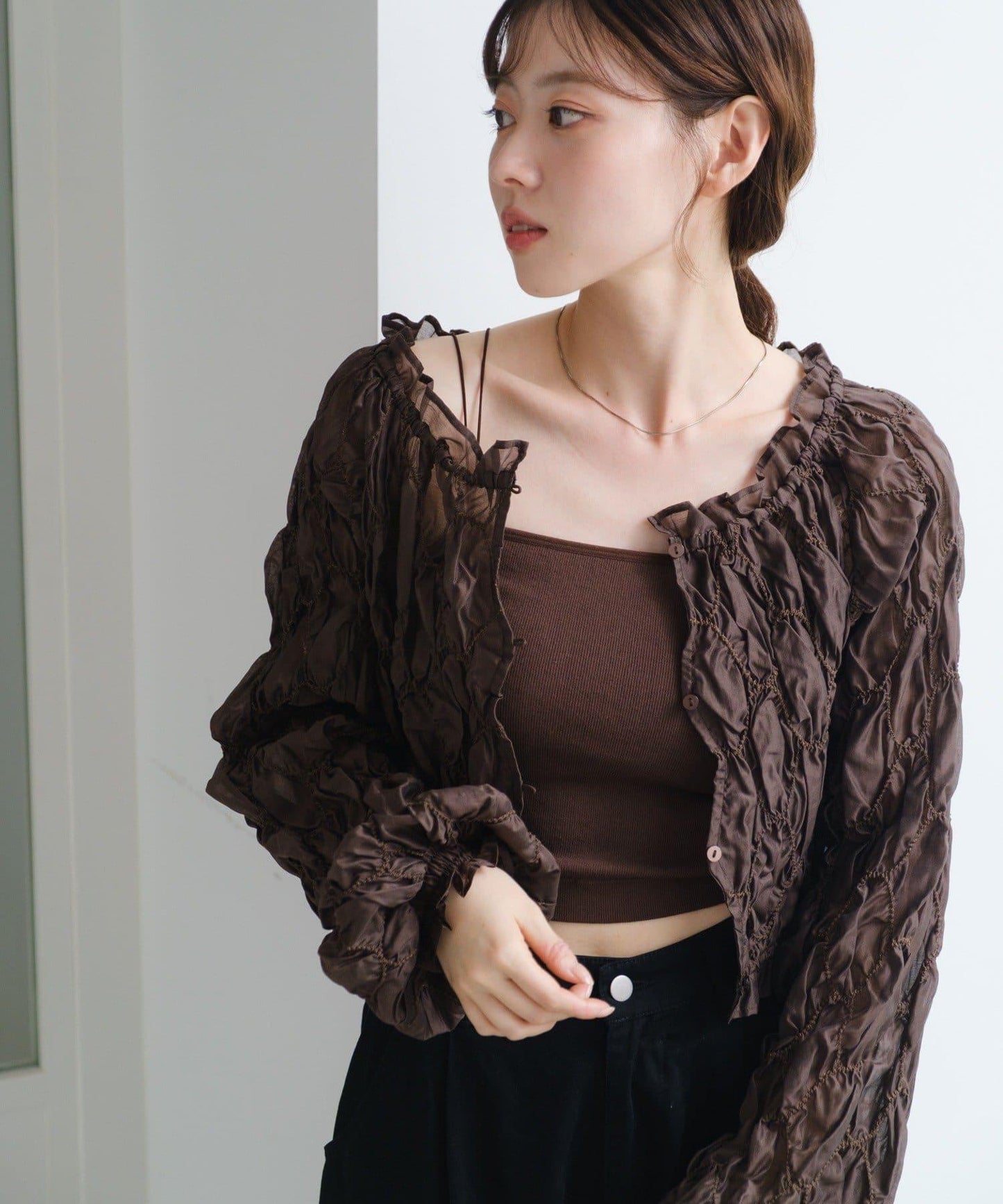 【2WAY】荷葉邊褶皺襯衫