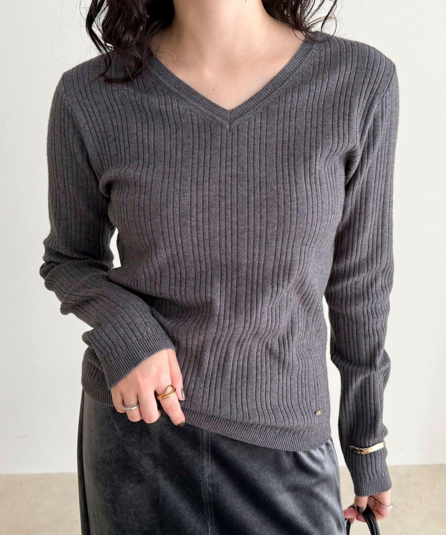 V領羅紋針織套頭衫