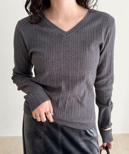 V領羅紋針織套頭衫