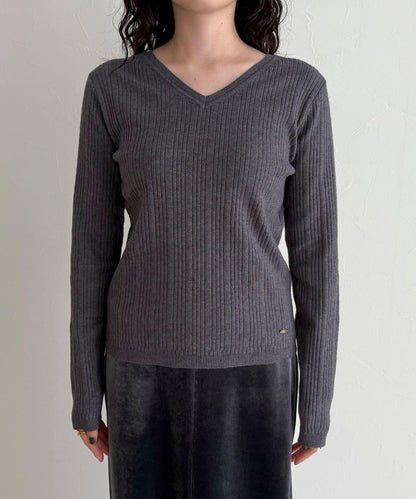 V領羅紋針織套頭衫