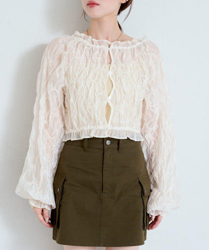 【2WAY】荷葉邊褶皺襯衫