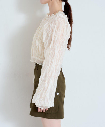 【2WAY】荷葉邊褶皺襯衫