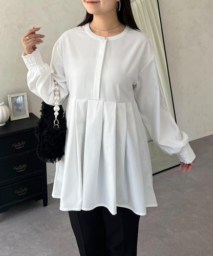 珍珠紐扣褶皺百褶荷葉邊上衣