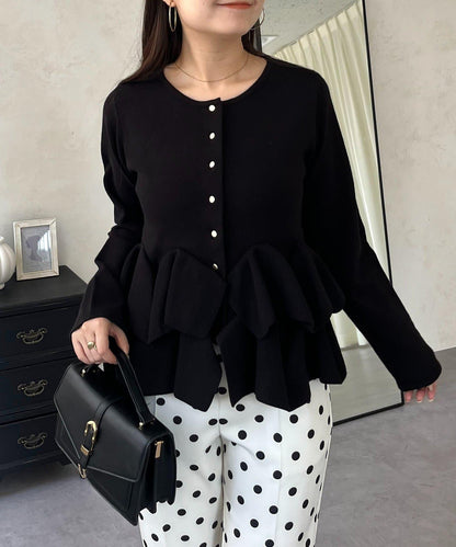 下襬荷葉邊針織開衫