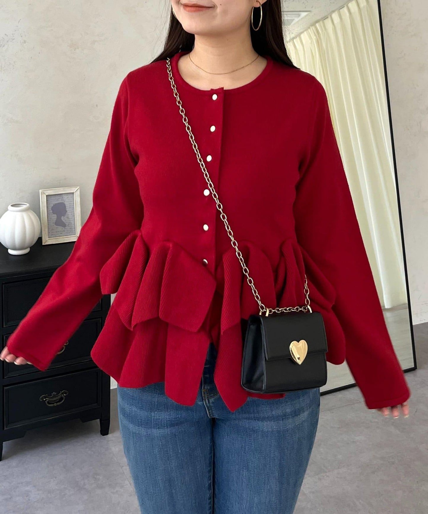 下襬荷葉邊針織開衫