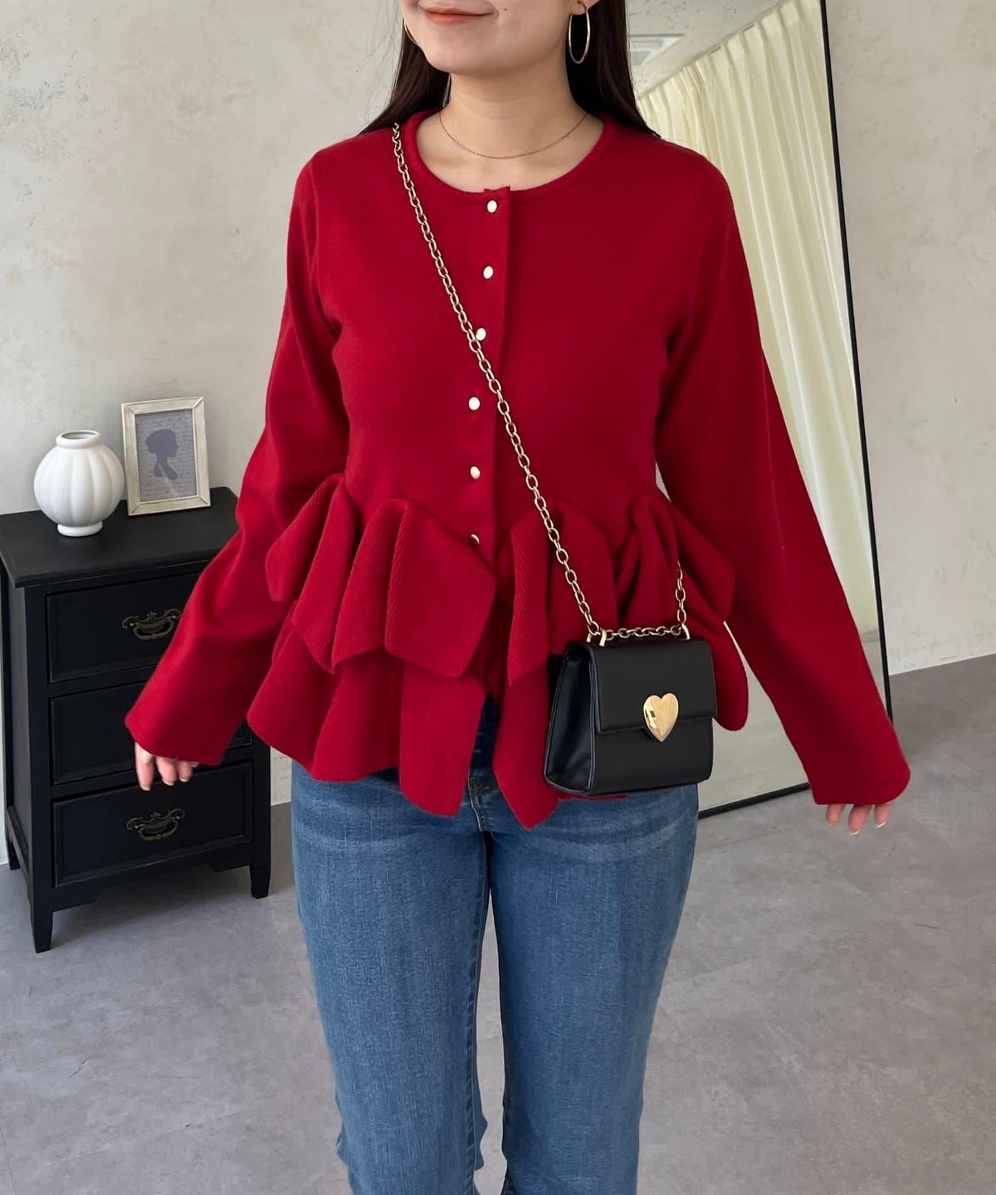 下襬荷葉邊針織開衫