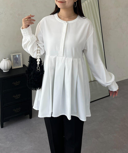 珍珠紐扣褶皺百褶荷葉邊上衣