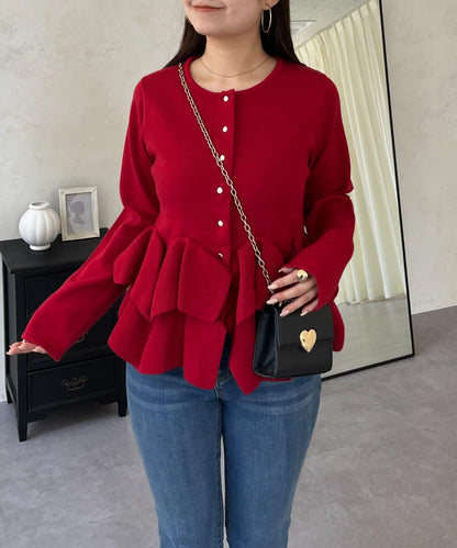 下襬荷葉邊針織開衫