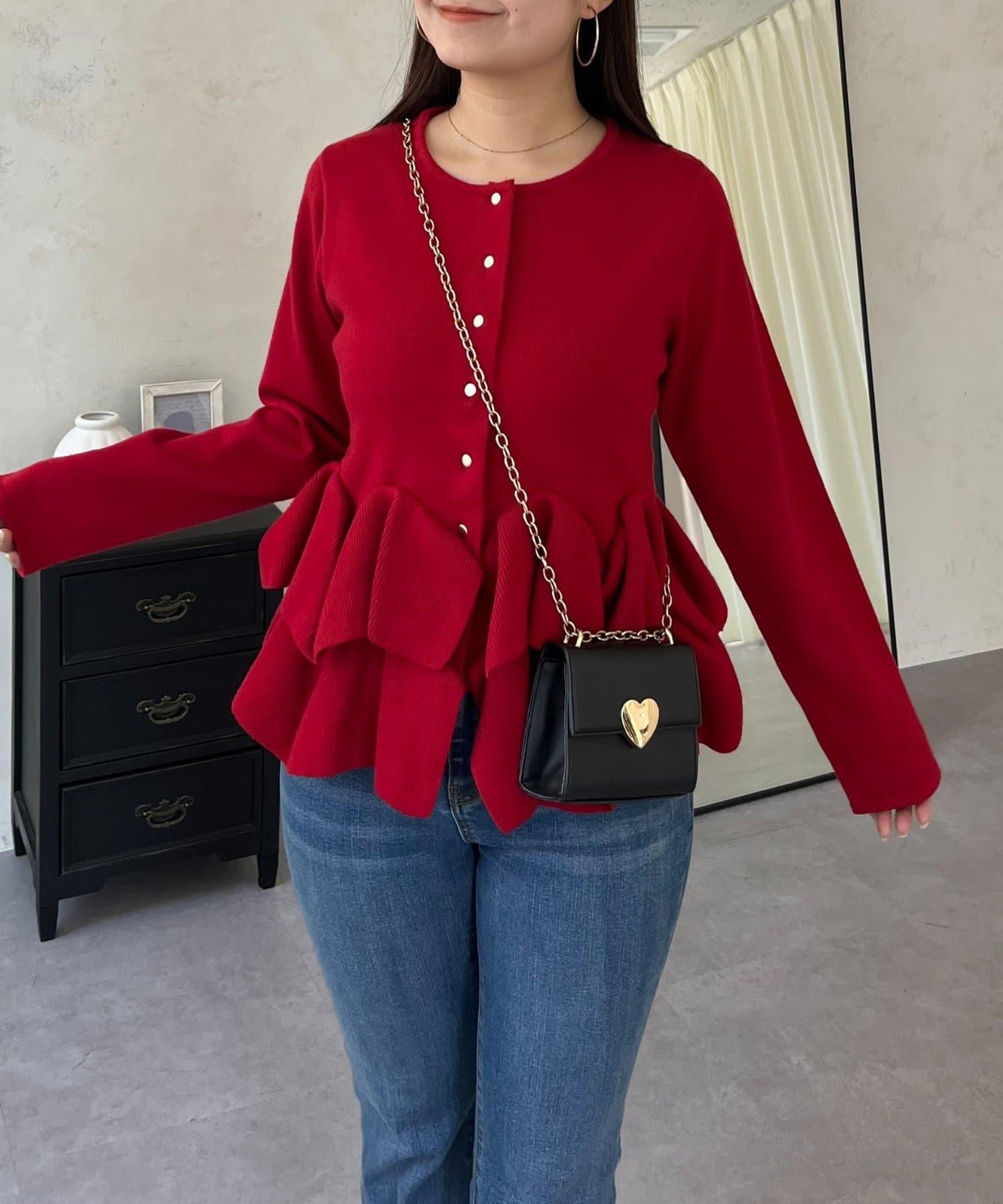 下襬荷葉邊針織開衫