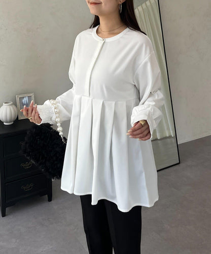 珍珠紐扣褶皺百褶荷葉邊上衣