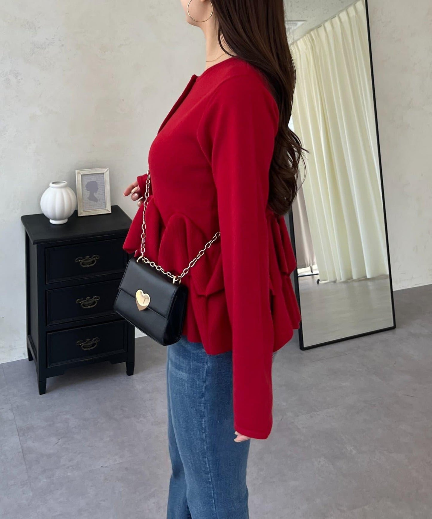 下襬荷葉邊針織開衫