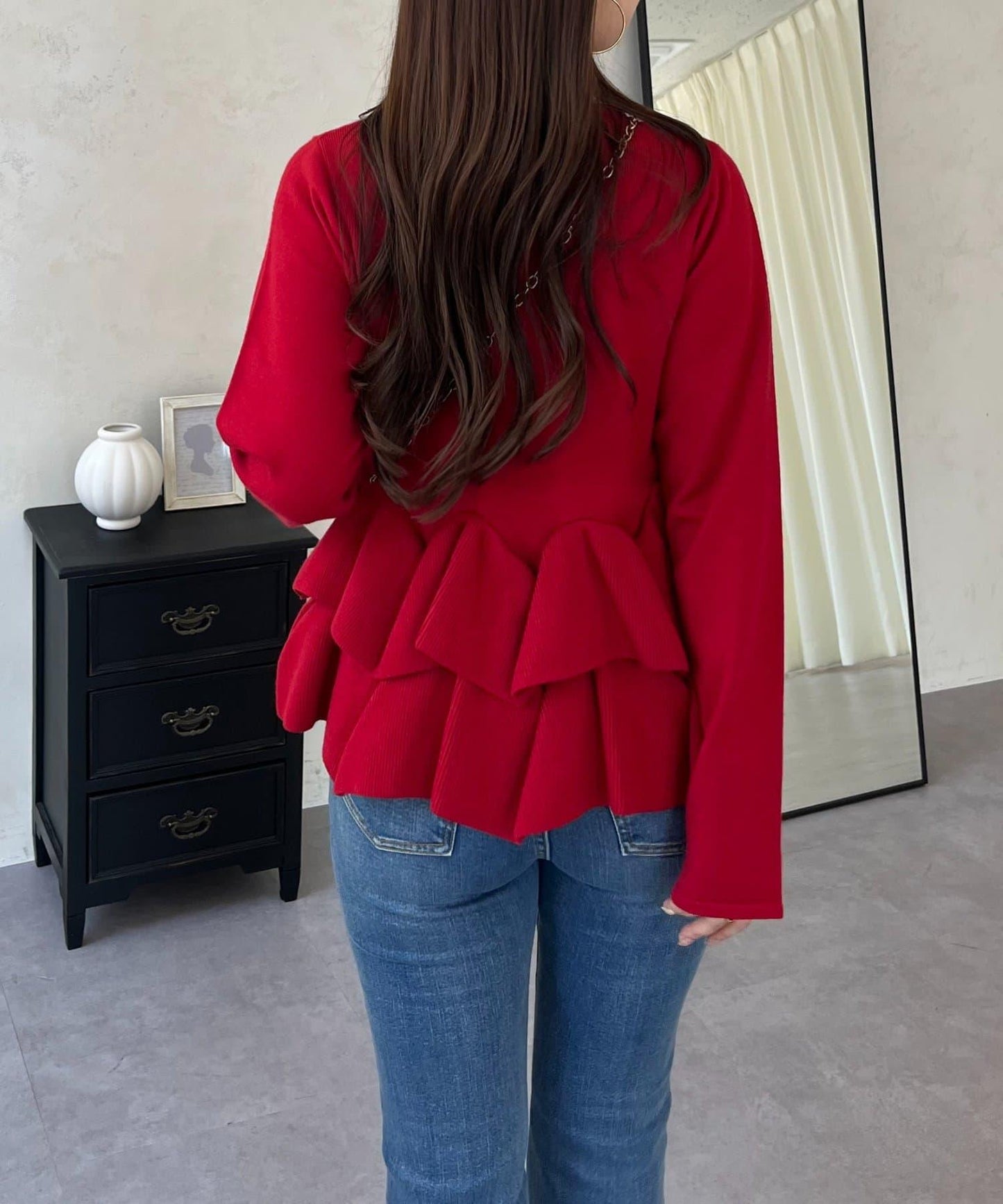 下襬荷葉邊針織開衫