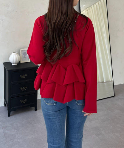 下襬荷葉邊針織開衫