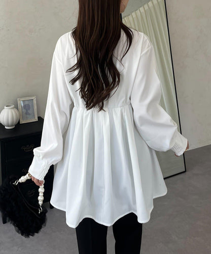 珍珠紐扣褶皺百褶荷葉邊上衣